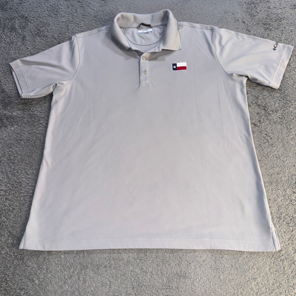 Columbia Mens PFG Gray Texas Flag Patch Polyester Performance Polo Shirt Size M